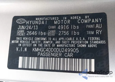 2013 Hyundai Genesis 3.8 из США, поврежденный, VIN KMHGC4DD0DU249905